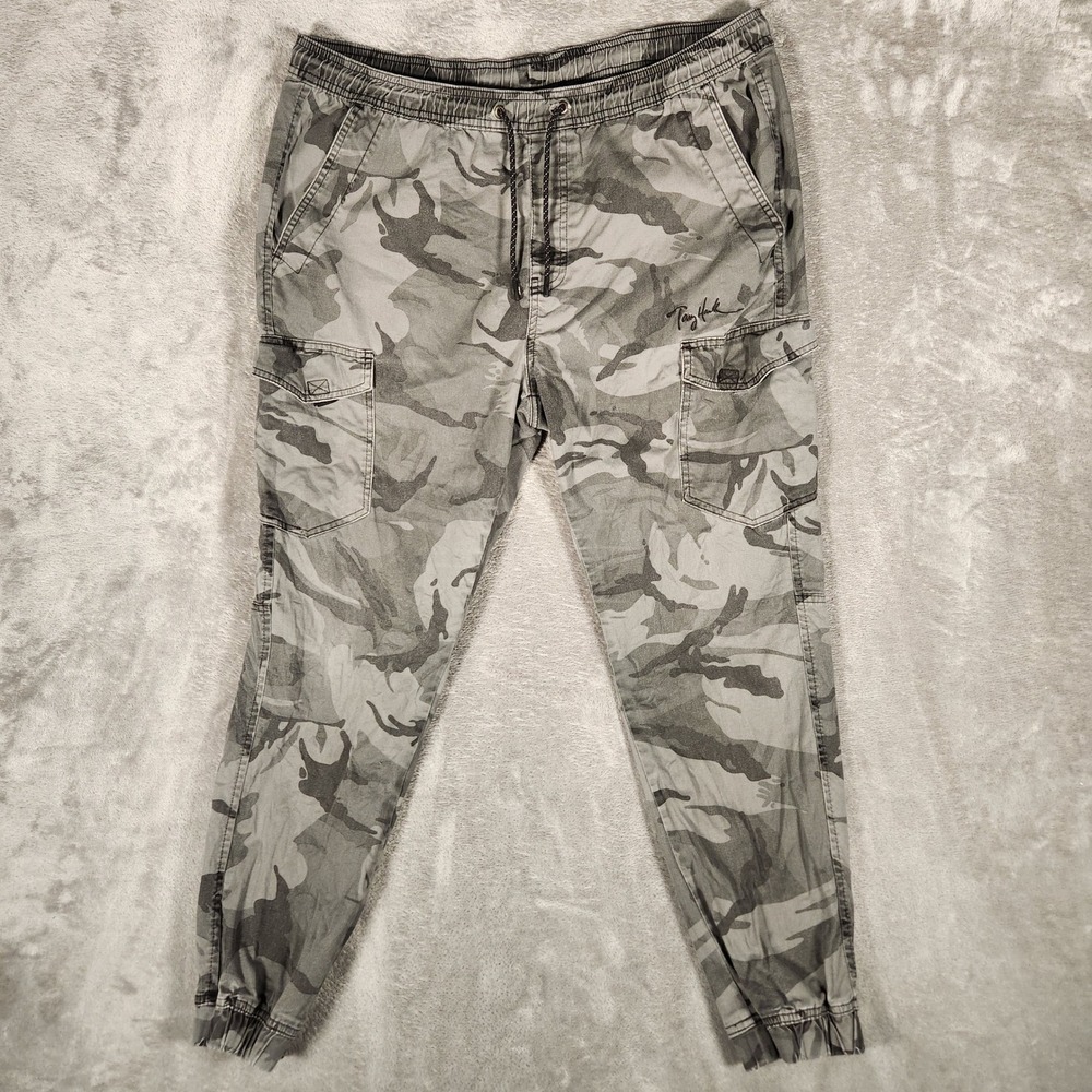 Tony Hawk Cargo Joggers Mens XL Grey Camo Excellent Stretch Drawstring HMP0259